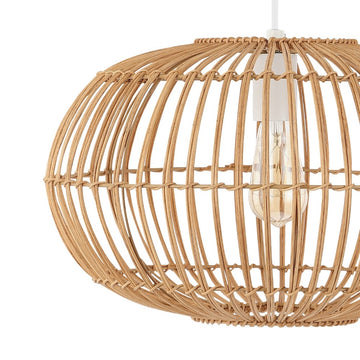 Leo 17.5" Farmhouse Coastal Rattan 180" Cord Plug-In or Hardwired LED Pendant - JONATHAN Y